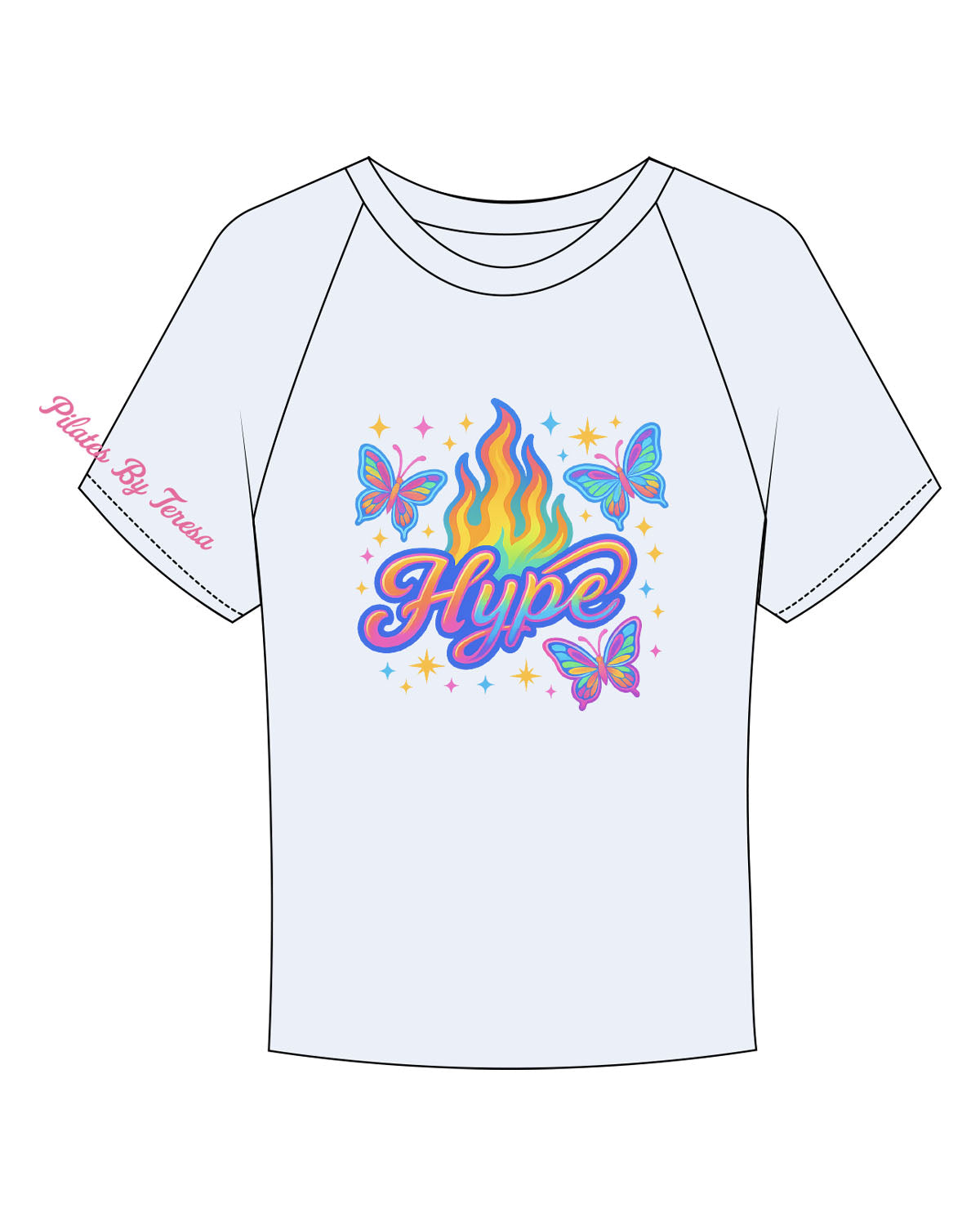The Micro Rib Baby Tee - Baby Blue - Pilates Baddie - Center Chest & Right Sleeve - Printed - Full Color
