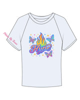 The Micro Rib Baby Tee - Baby Blue - Pilates Baddie - Center Chest & Right Sleeve - Printed - Full Color