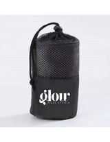 The Gym Towel - White - GLOWHAUS - Front Bottom Corner - Embroidered - Black - The Gym Towel Bag - Black - Center Body Stacked - Printed - White