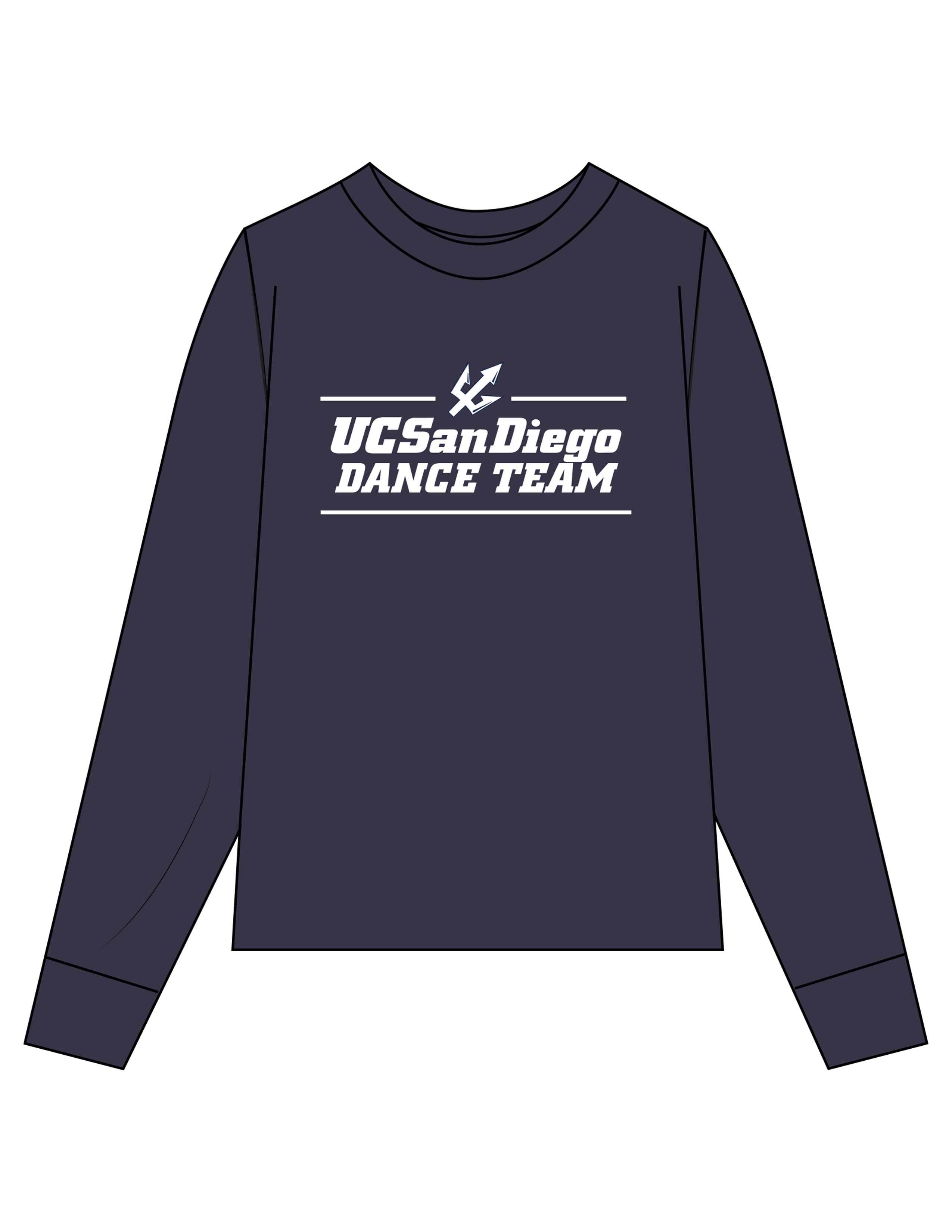 The Mens Heavyweight Long Sleeve - Midnight - UCSD Dance - Center Chest Stacked - Printed - Full Color