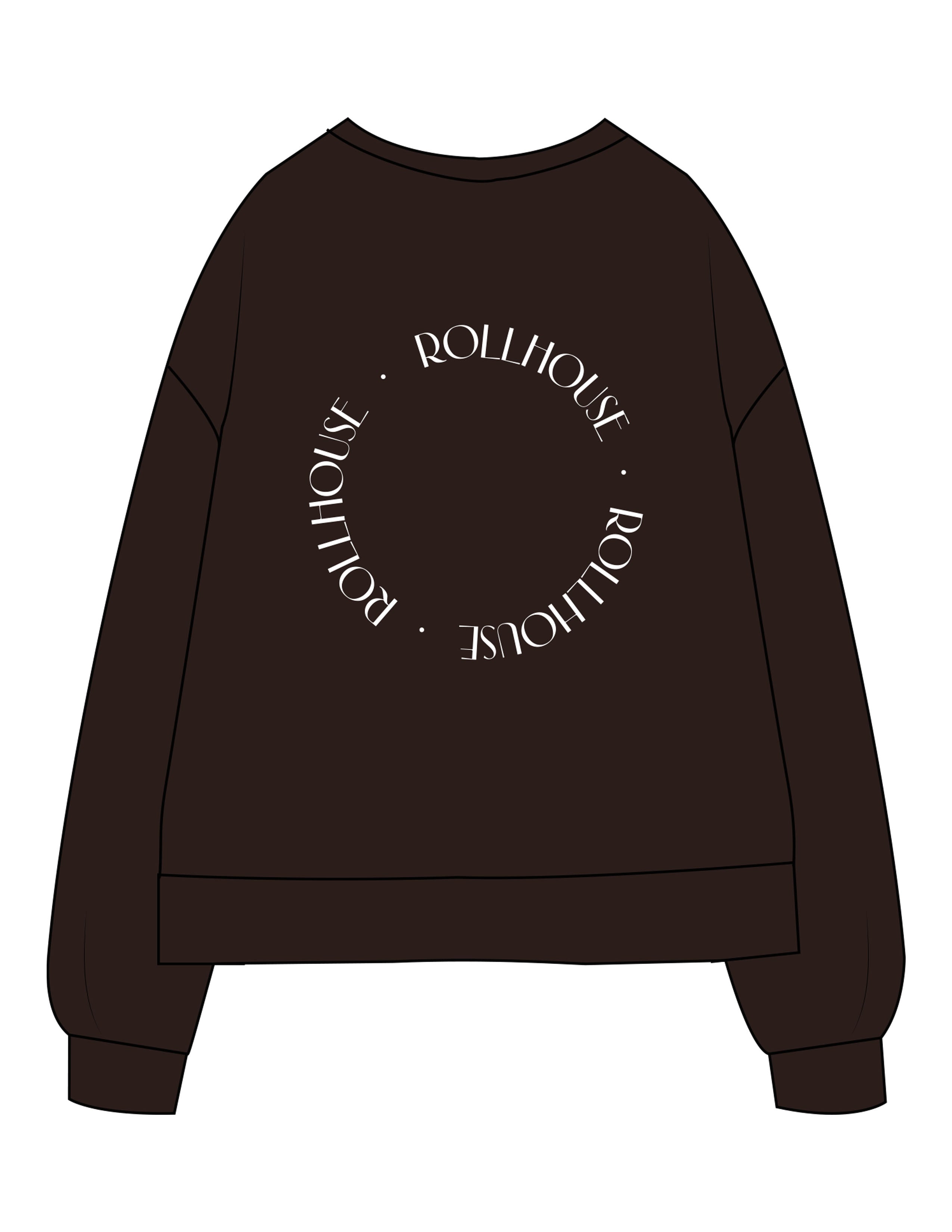 The Recycled Womens Crewneck - Brown - ROLLHOUSE. - Left Chest & Back Round - Printed - White