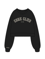 The Womens Crop Crewneck - Black - Core&Co - Center Chest Stacked & Right Wrist - Printed - Off White