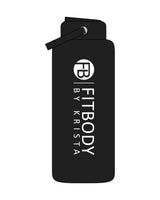 The Wide Mouth Water Bottle - Black - Krista - Center Body Stacked - Printed - White
