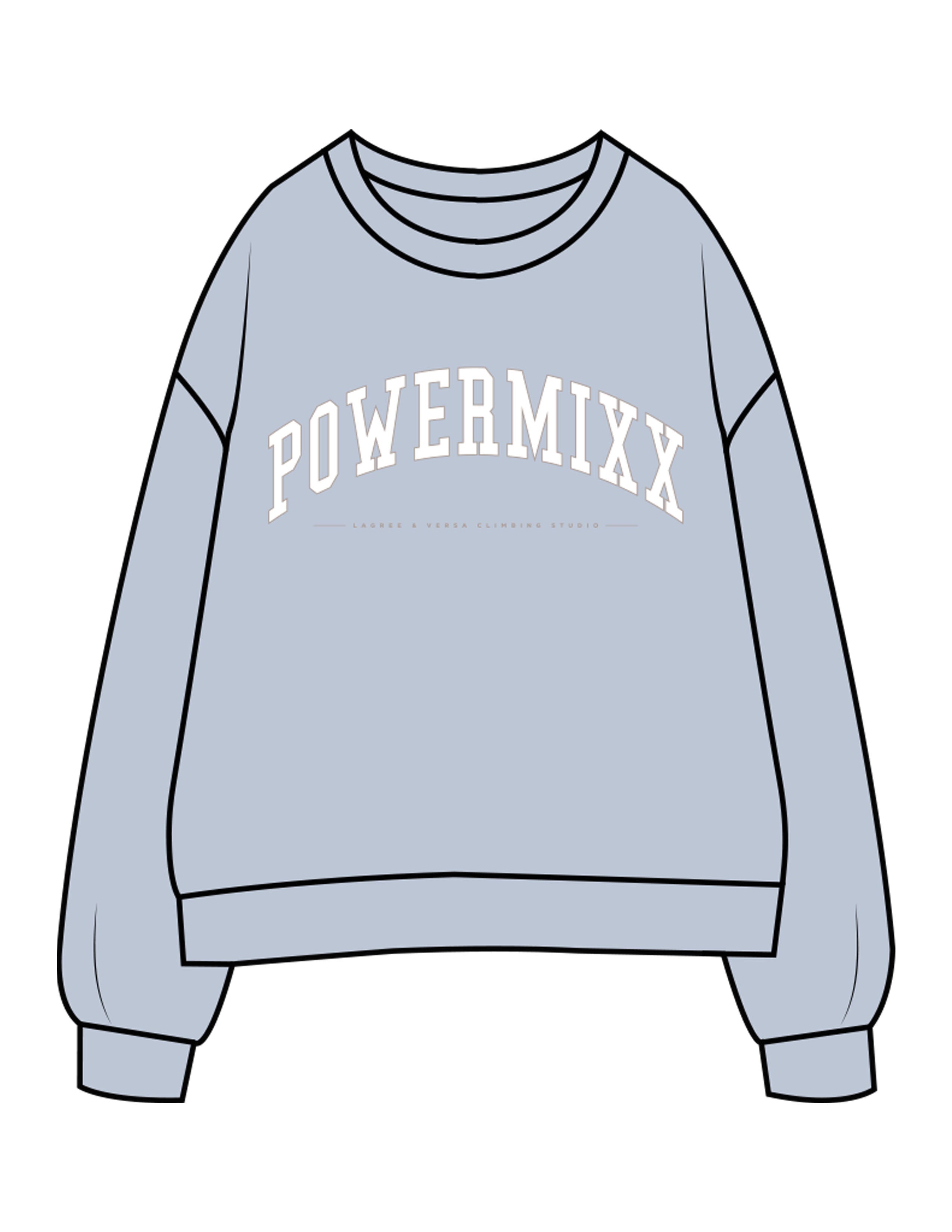The Womens Crewneck - Powder - PowerMixx - Center Chest Arc Stacked - Printed - Full Color