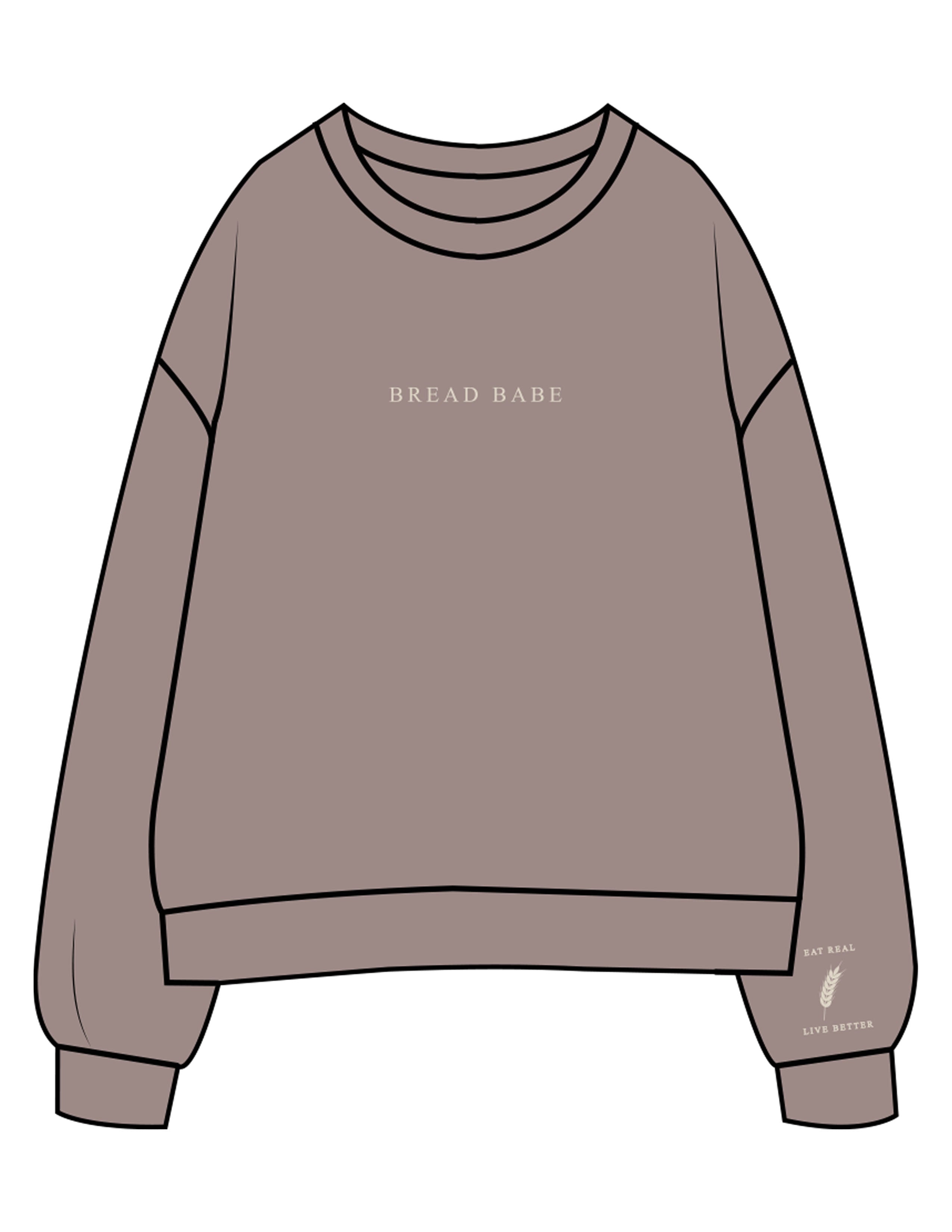 The Womens Crewneck - Washed Gray - The Dough Dealer - Center Chest & Left Wrist - Back Stacked - Printed - Off White