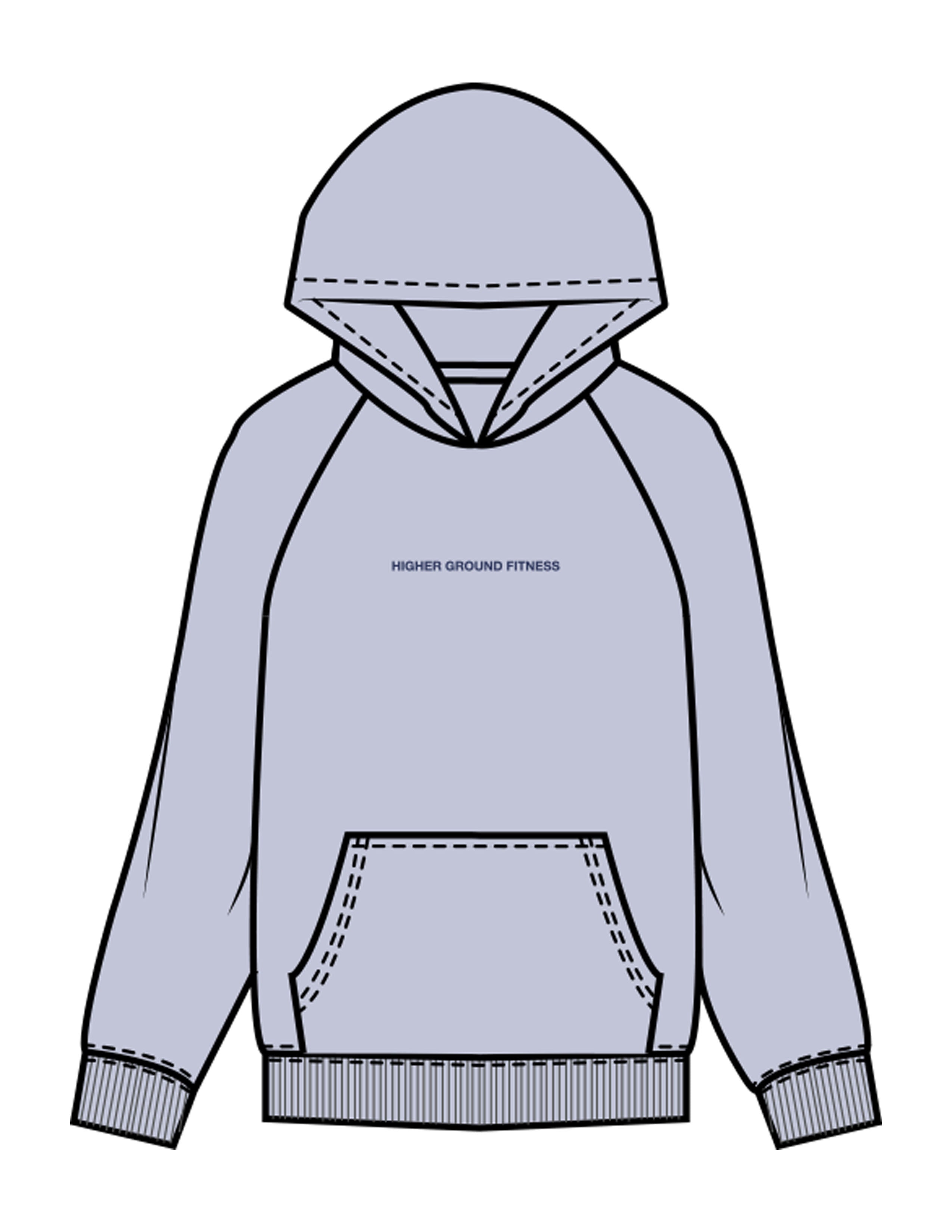 The Womens Hoodie - Powder - Higher Ground - Center Chest & Back Stacked - Printed - Cobalt Blue