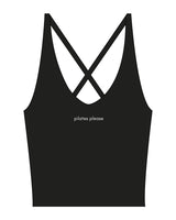 The Sporty Strappy Tank - Black - Pilates Please - Center Chest - Printed - White