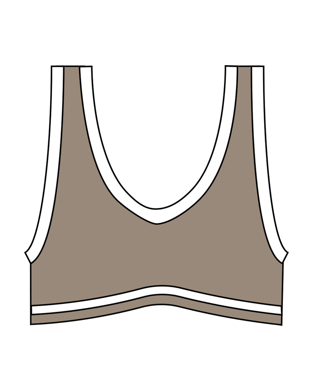 The Piped Bra - Brown - SWEATDREAMS - Center Back - Printed - White