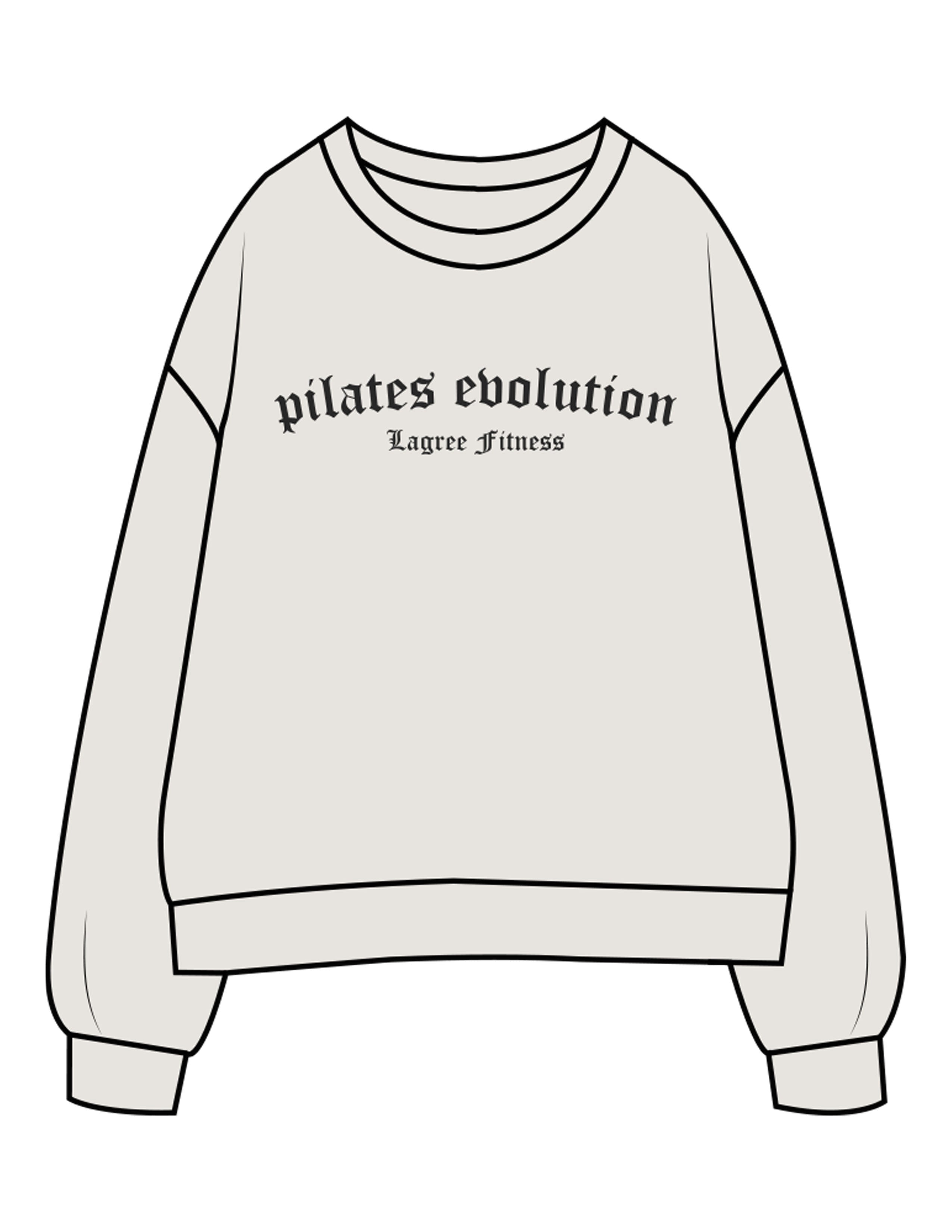 The Womens Crewneck - Washed Bone - Pilates Evolution - Chest Arc Stacked - Printed - Charcoal