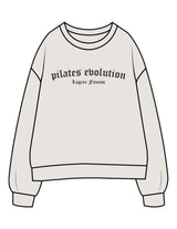 The Womens Crewneck - Washed Bone - Pilates Evolution - Chest Arc Stacked - Printed - Charcoal