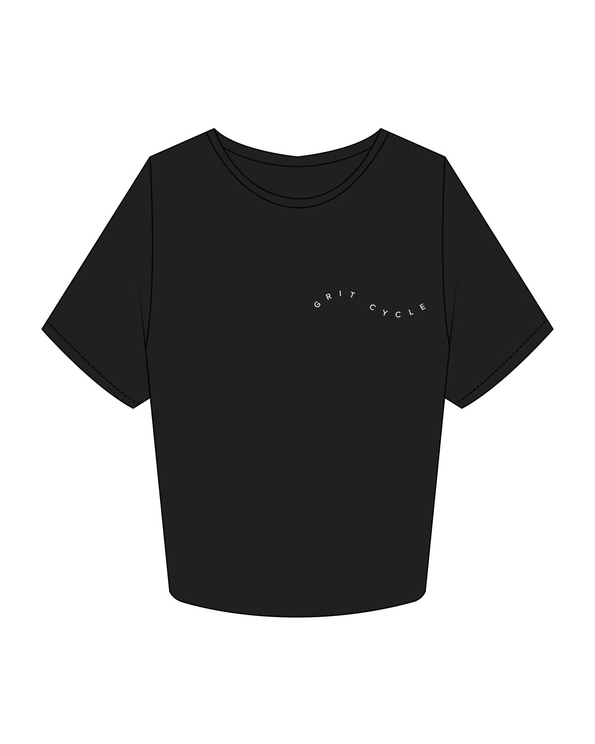 The Crop Tee - Black - Grit Cycle - Left Chest & Back Stacked - White