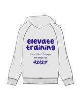 The Mens Hoodie - White Heather - Elevate - Front Arc & Back Stacked "92127" - Printed - Blue