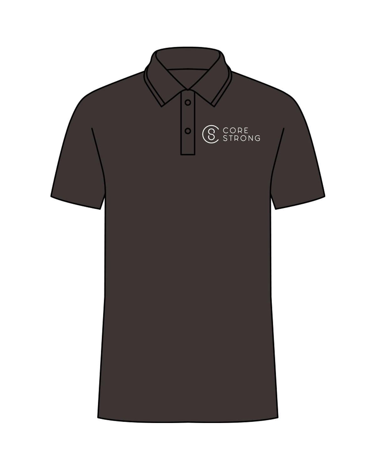 The Mens Polo - Charcoal - Core Strong - Left Chest - Printed - White
