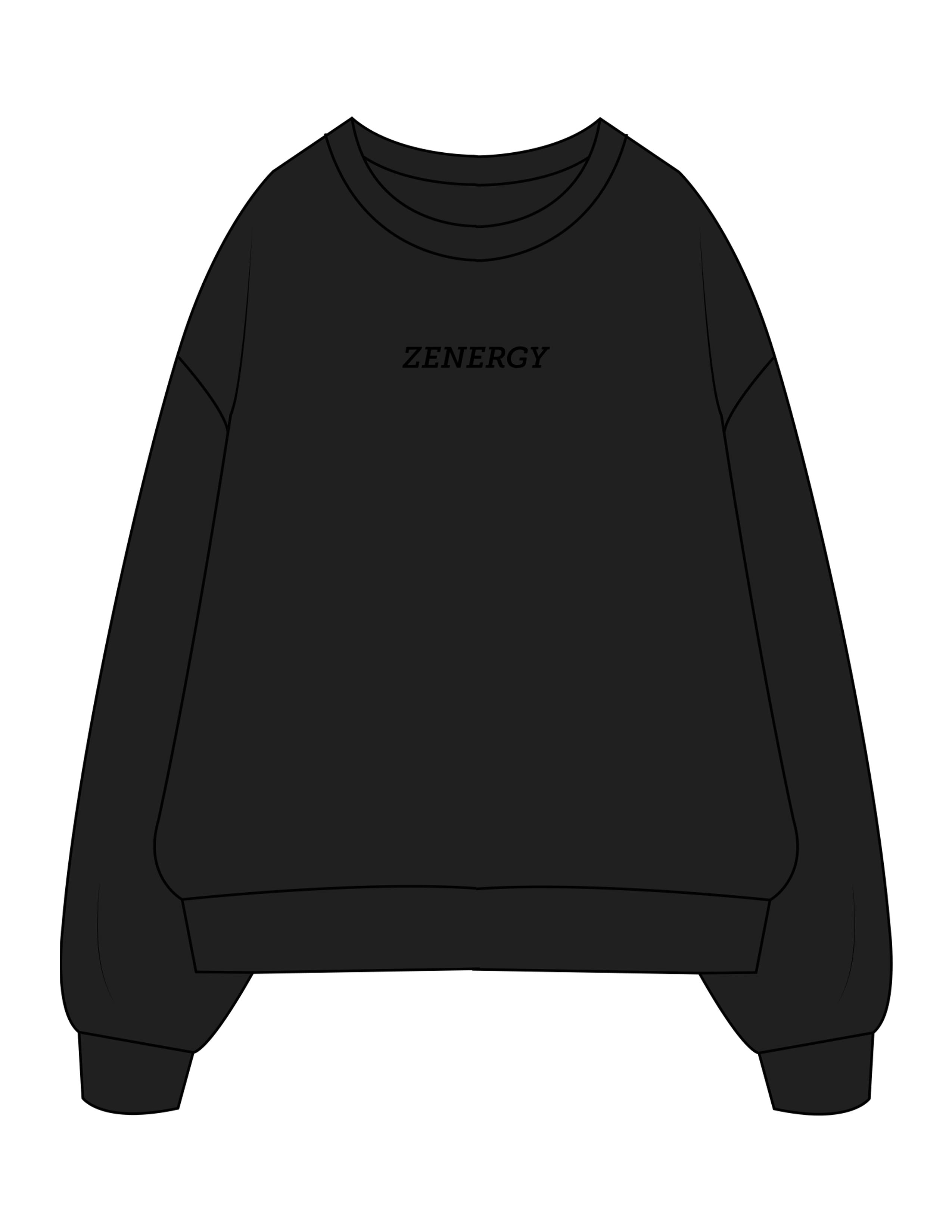 The Mens Crewneck - Black - ZENERGY CYCLING - Center Chest - Embroidered - Puff - Black