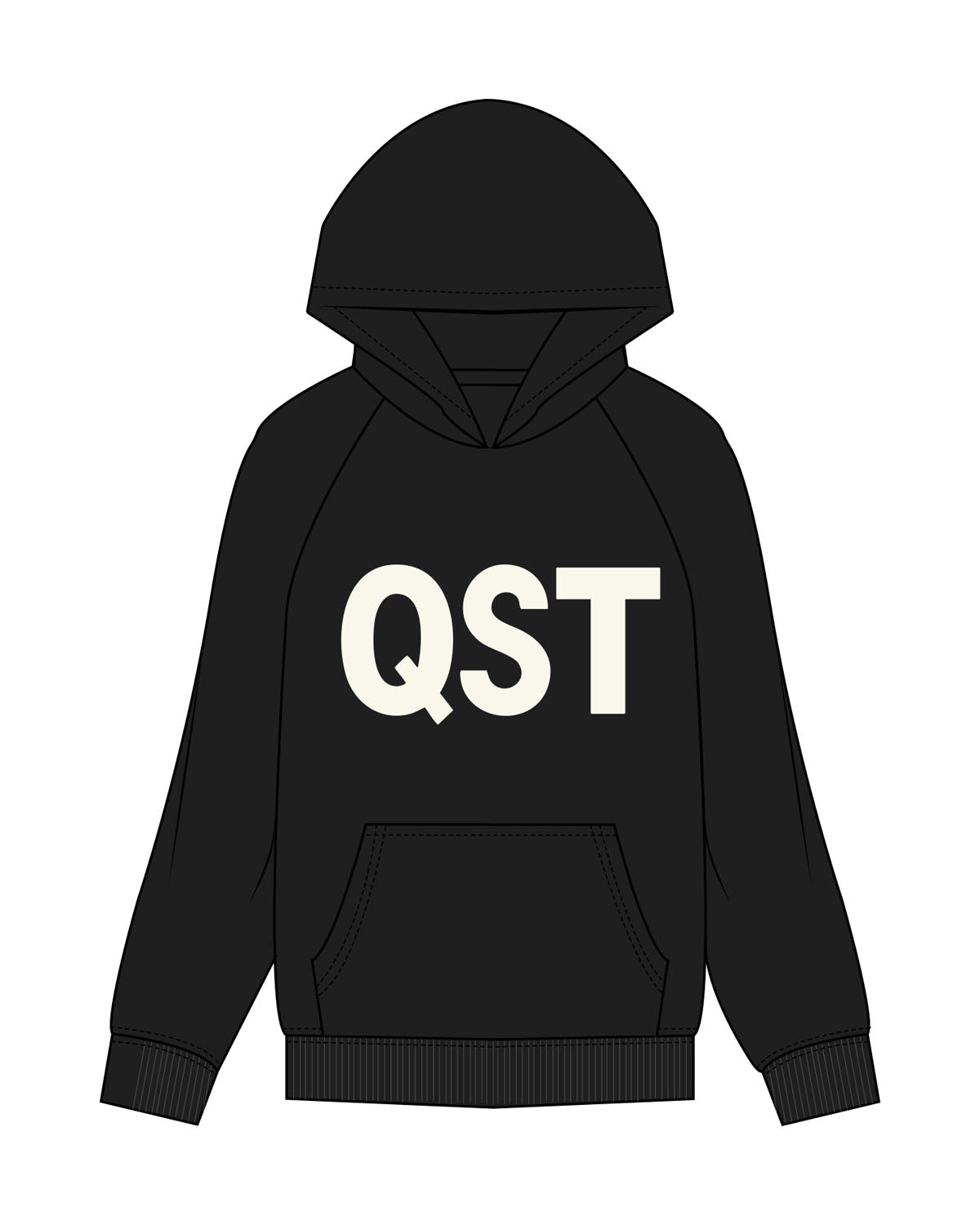The Mens Hoodie - Black - Q Street - Center Chest & Center Back Logo - Printed - Full Color