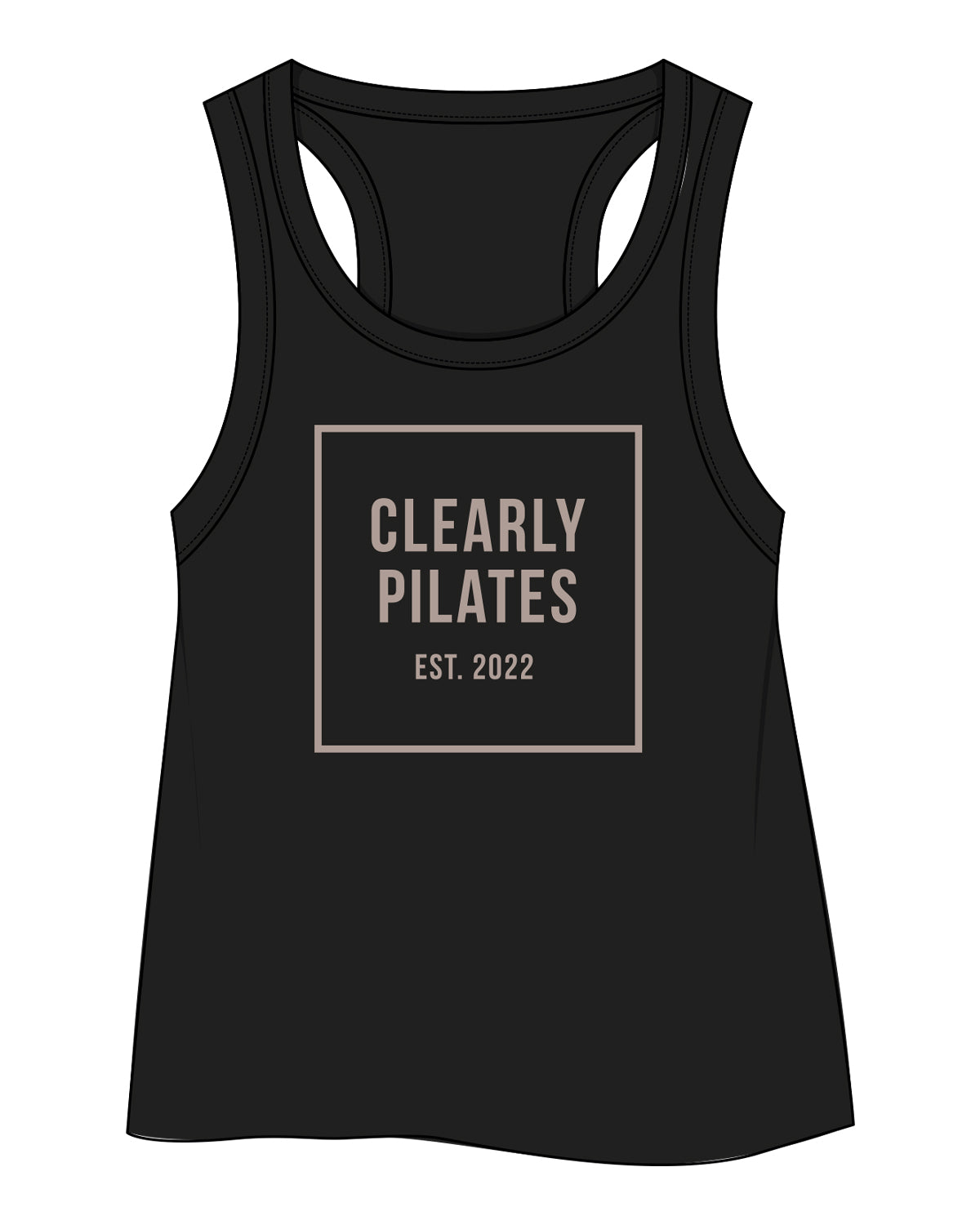The Crop Tank - Black - Clearly Pilates - Center Chest Box - Printed - Bone