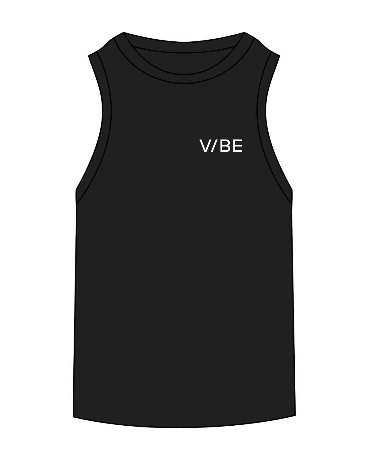 The Mens Ribbed Tank - Black - The Vibe - Left Chest - Embroidered - White