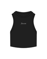 The Ribbed Crop Tank - Black - FlexCore - Center Chest - Embroidered - White