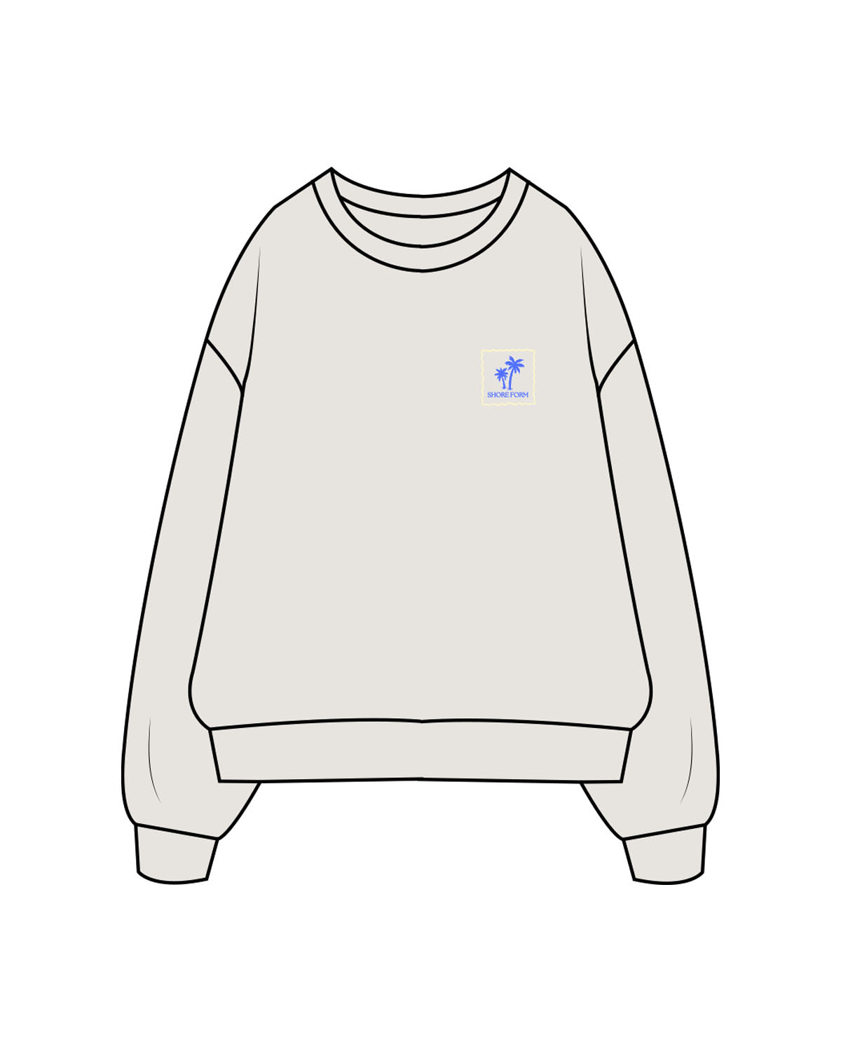 The Womens Crewneck - Washed Bone - Shore Form - Left Chest Embroidered & Back Stacked Printed - Blue (5170ff)