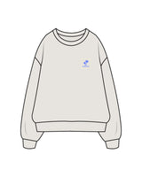 The Womens Crewneck - Washed Bone - Shore Form - Left Chest Embroidered & Back Stacked Printed - Blue (5170ff)