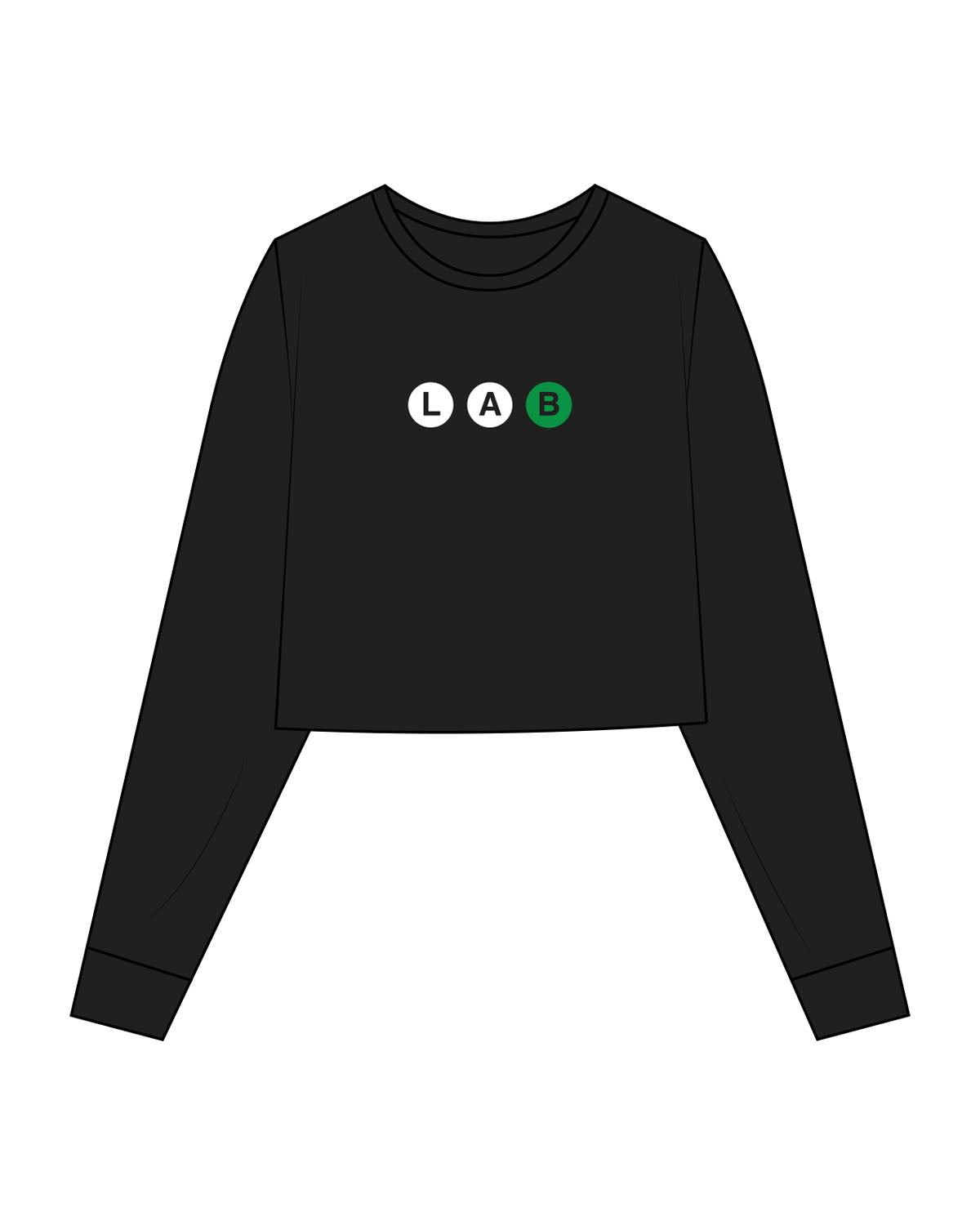 The Crop Long Sleeve - Black - Lab - Front & Back Center - Full Color