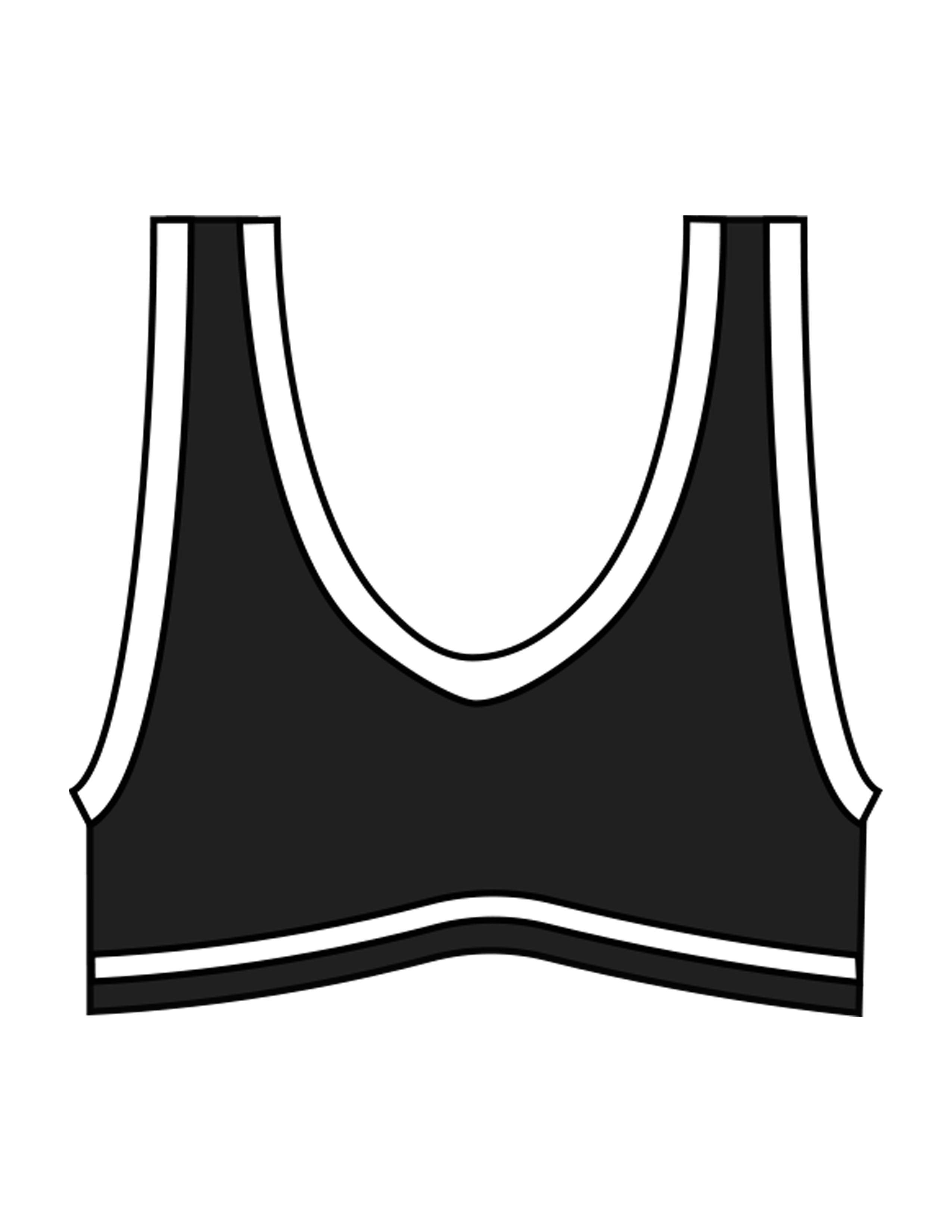 The Piped Bra - Black - The Refinery Fitness Studio - Center Back - Printed - White
