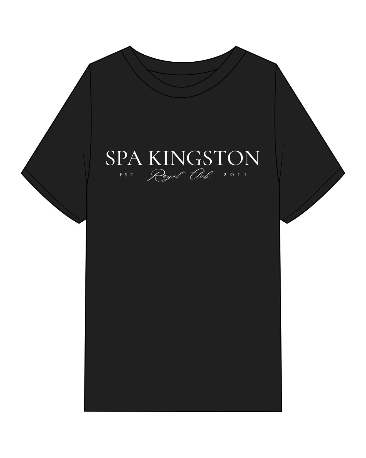 The Mens Heavyweight Tee - Black - Spa Kingston - Center Chest Stacked & Bottom Back - Printed - White