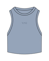 The Ribbed Crop Tank - Powder - Tone Wellness Studio - Center Chest - Embroidered - Tone on Tone