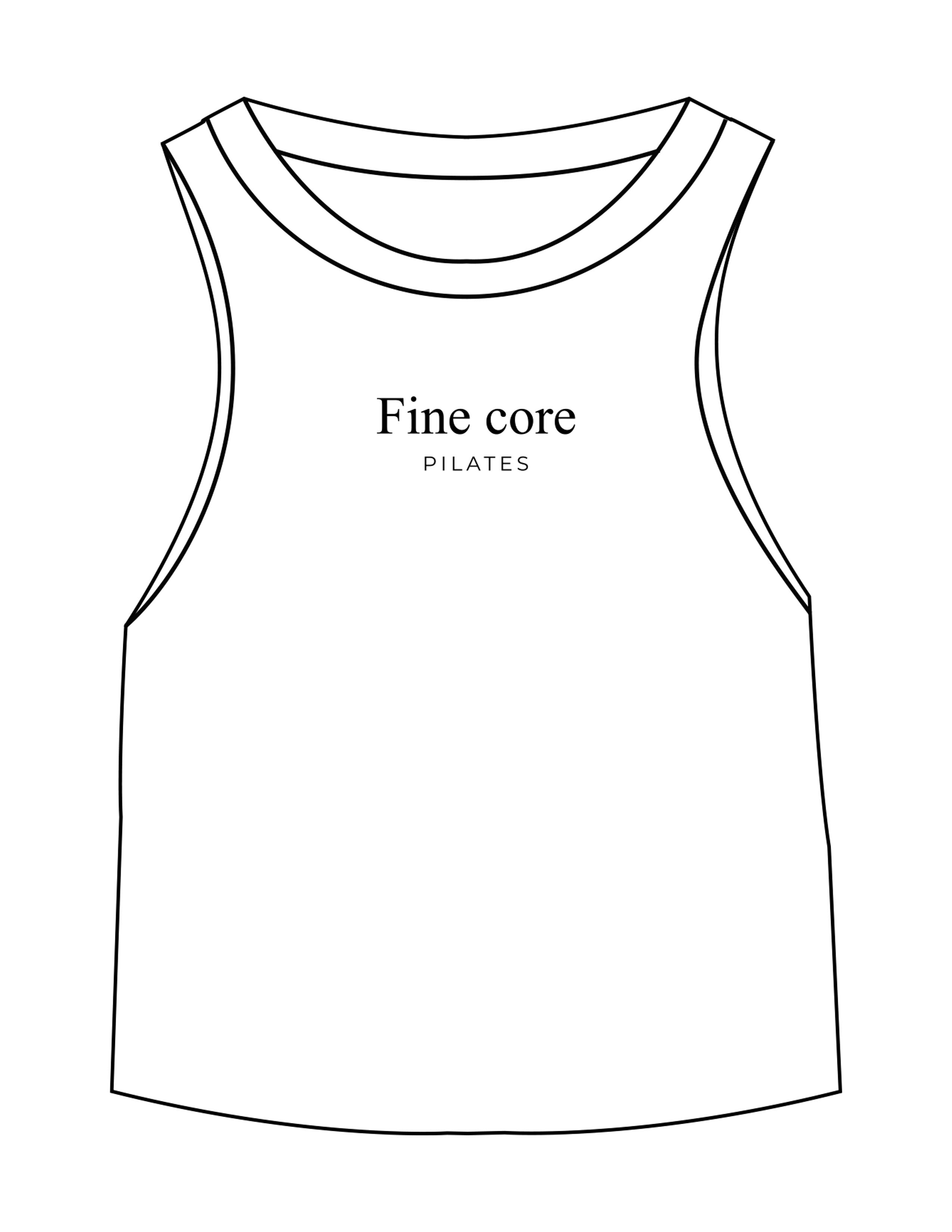 The Micro Rib Racer Crop - White - Fine Core Pilates - Center Chest Stacked - Printed - Black
