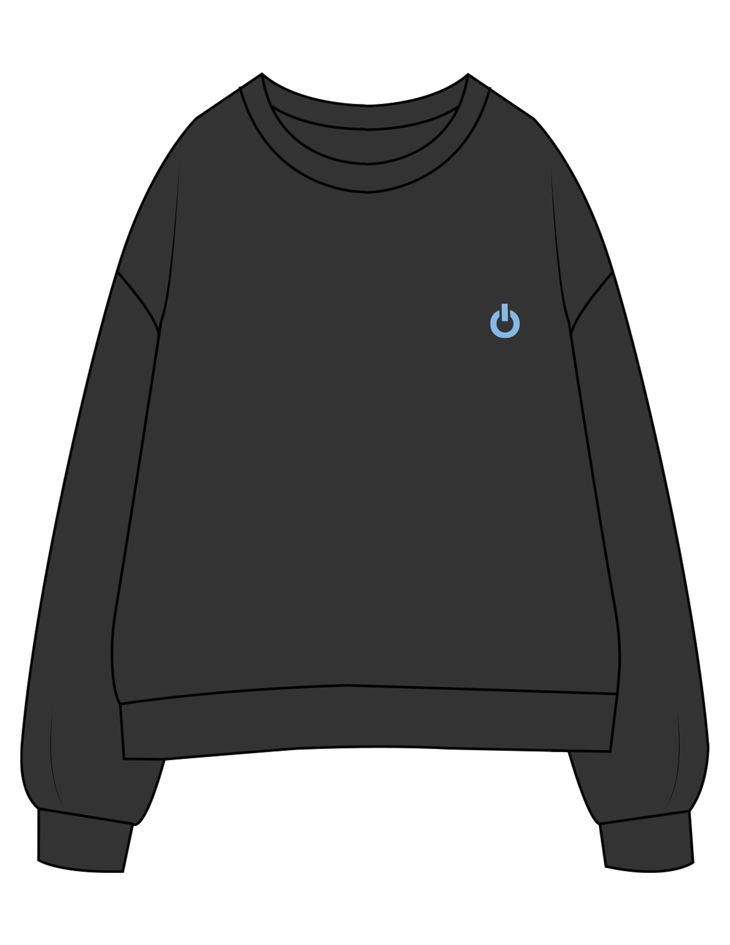 The Womens Crewneck - Washed Black - Powerhouse Fitness - Left Chest & Back Stacked - Printed - Full Color