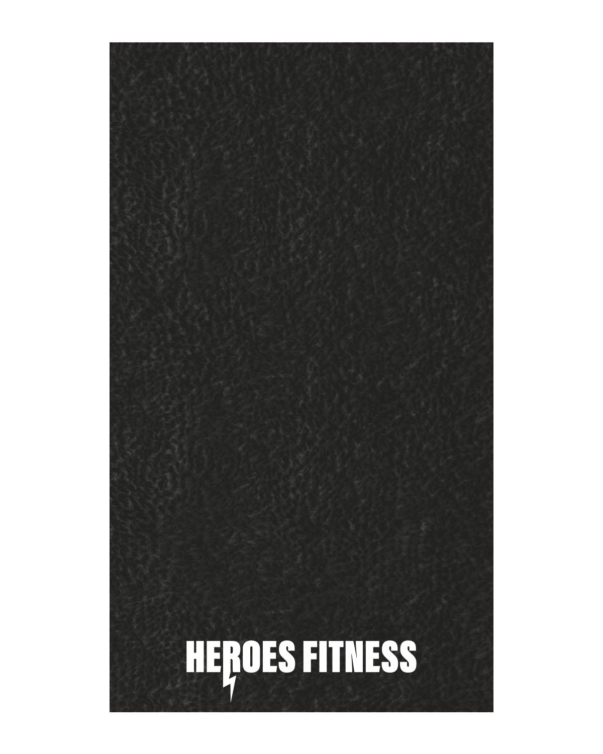 The Gym Towel - Black - Heroes Fitness - Front Center Bottom - Printed - White - The Gym Towel Bag - Black - Center Body Stacked - Printed - White