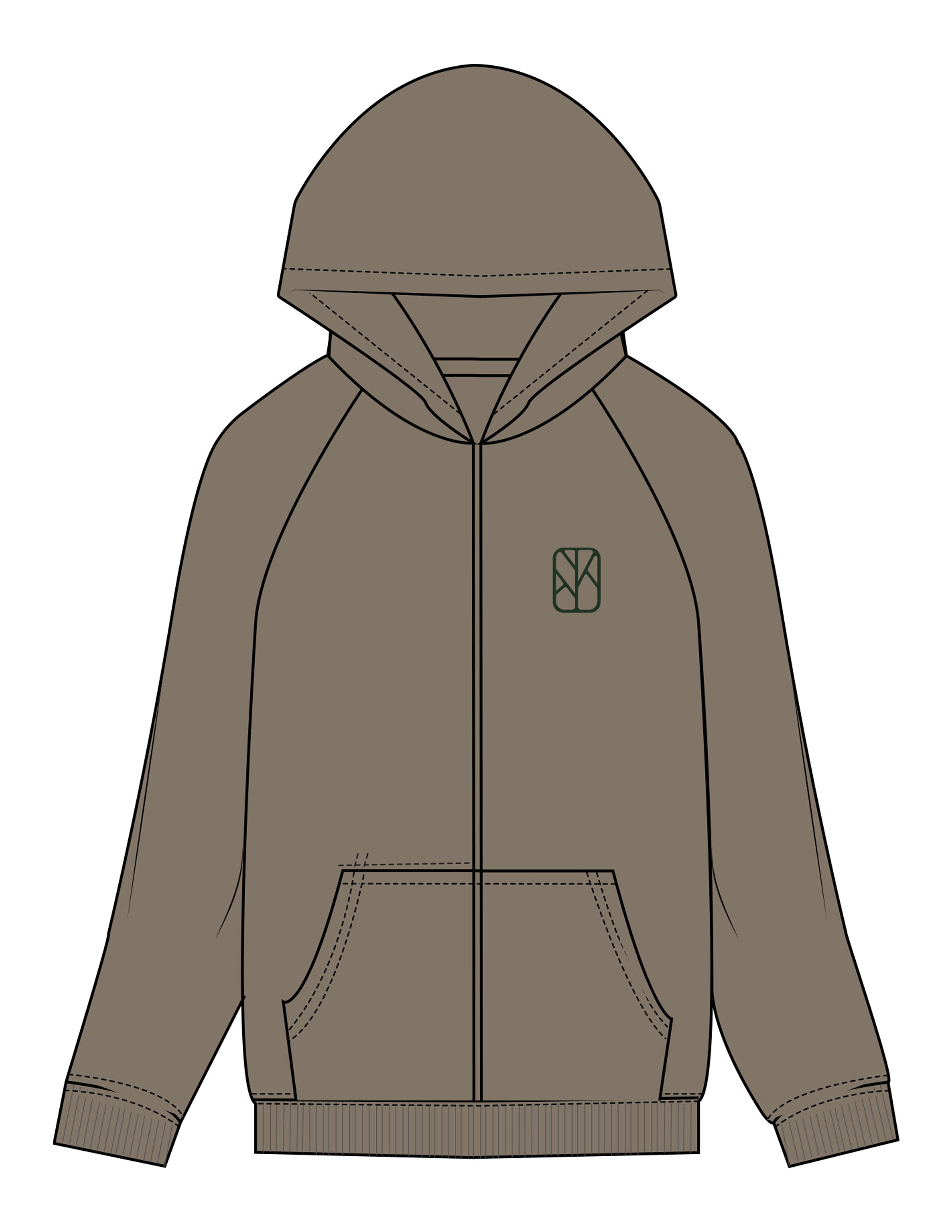 The Recycled Unisex Zip Hoodie - Army - The Oak Method - Left Chest & Full Back - Printed - Green