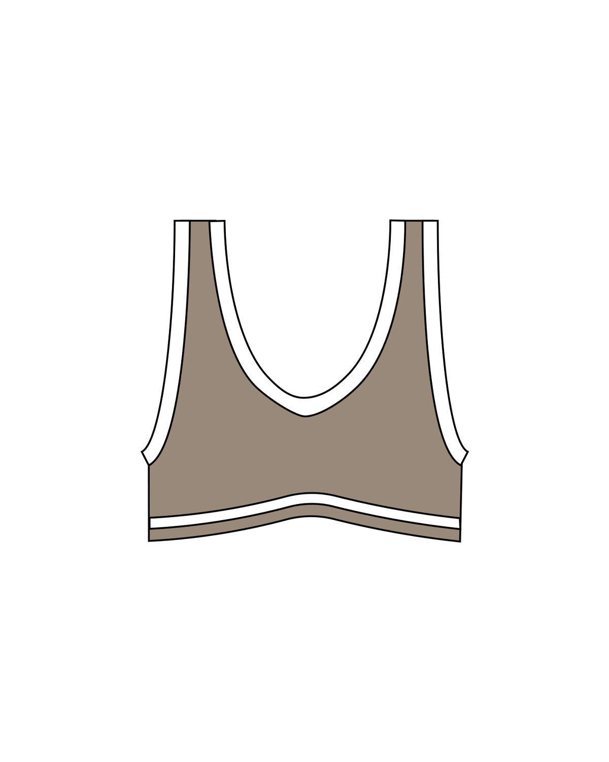 The Piped Bra - Brown - MAT - Center Back - Printed - White