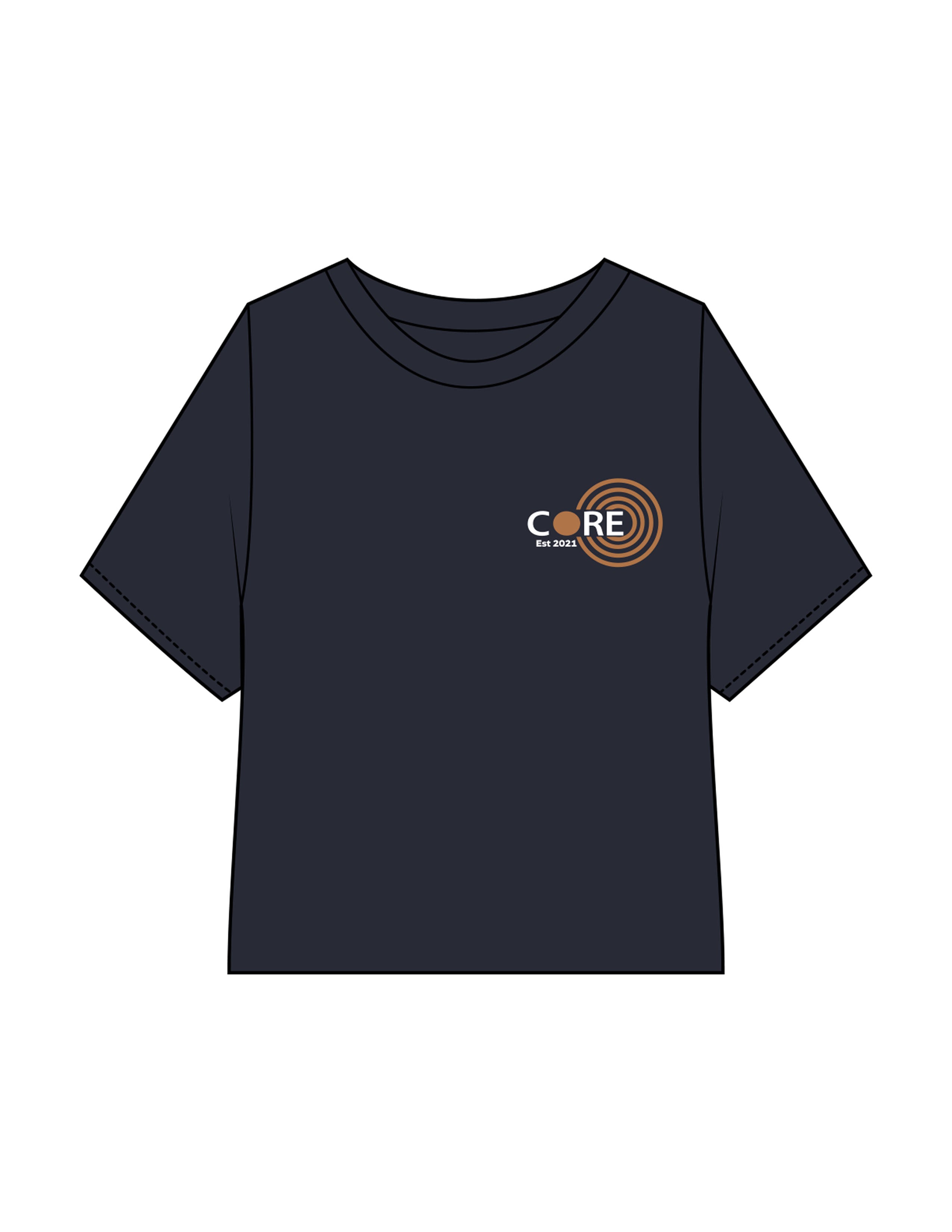 The Boxy Crop Tee - Navy - Core Precision - Left Chest Stacked - Printed - Full Color