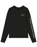 The Womens Long Sleeve - Black - Mindful Movement - Left Chest & Left Sleeve - White