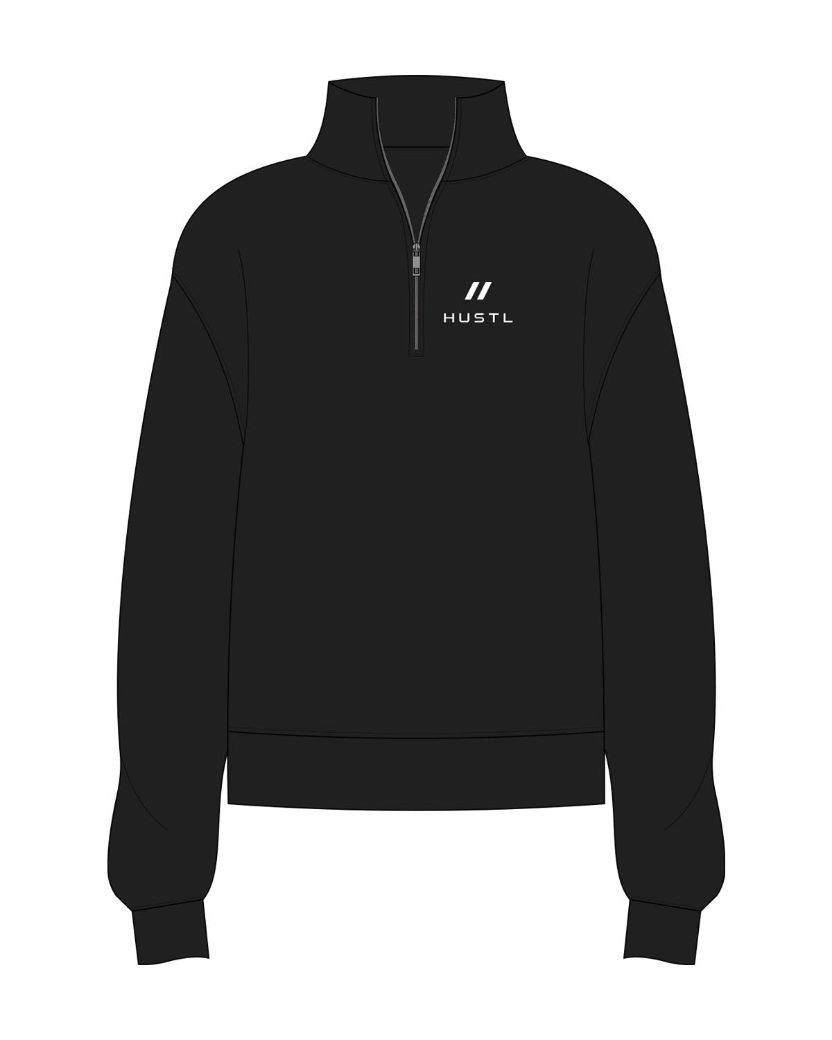 The Womens 1/4 Zip - Black - Hustl Athletic - Left Chest Stacked - Printed - White