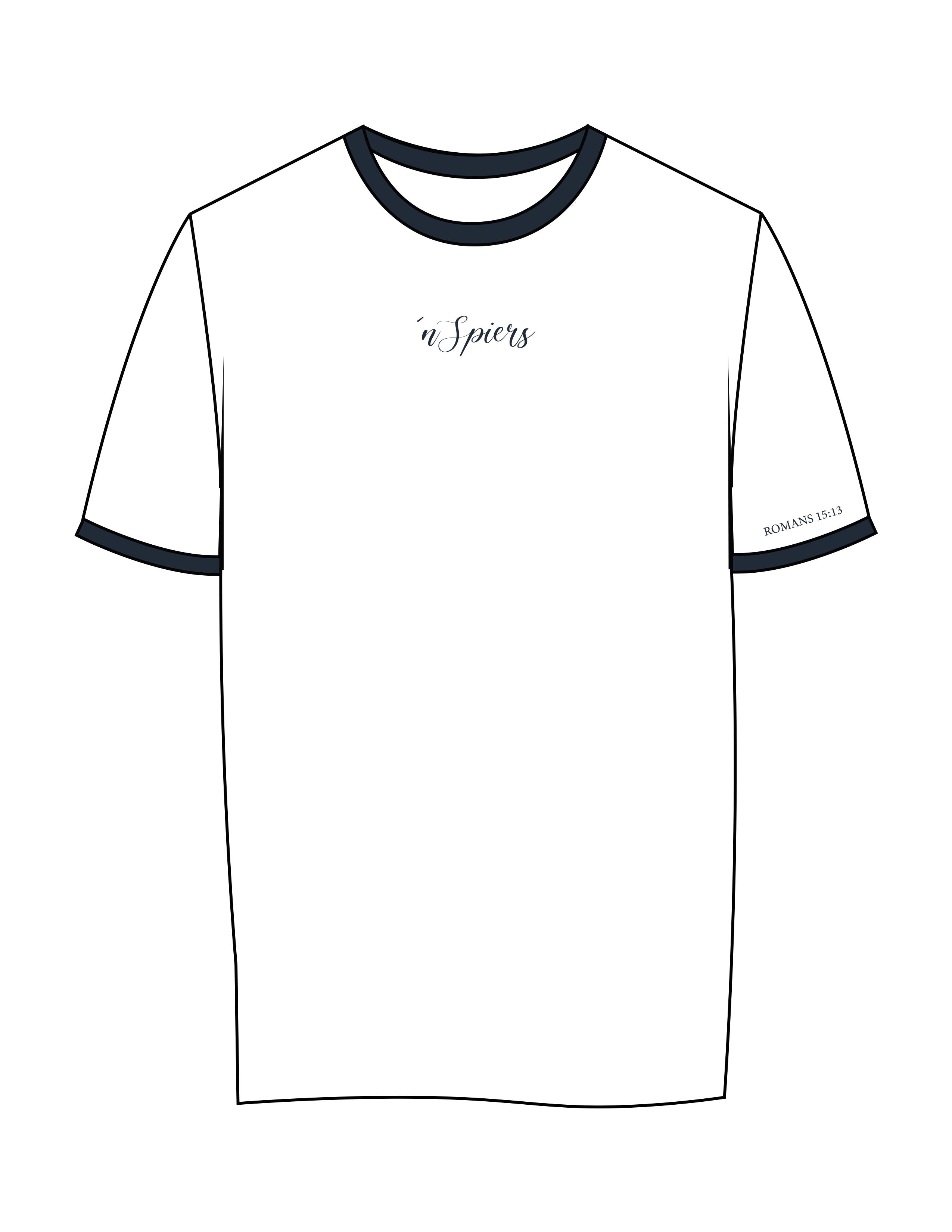 The Womens Ringer Tee - White / Navy - NSpiers - Center Chest Script & Left Sleeve - Printed - Navy