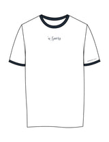 The Womens Ringer Tee - White / Navy - NSpiers - Center Chest Script & Left Sleeve - Printed - Navy