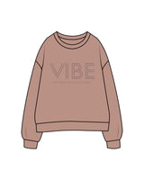 The Womens Crewneck - Clay - Vibe Hot Yoga & Pilates - Center Chest Stacked & Back Neckline - Printed - Tone on Tone