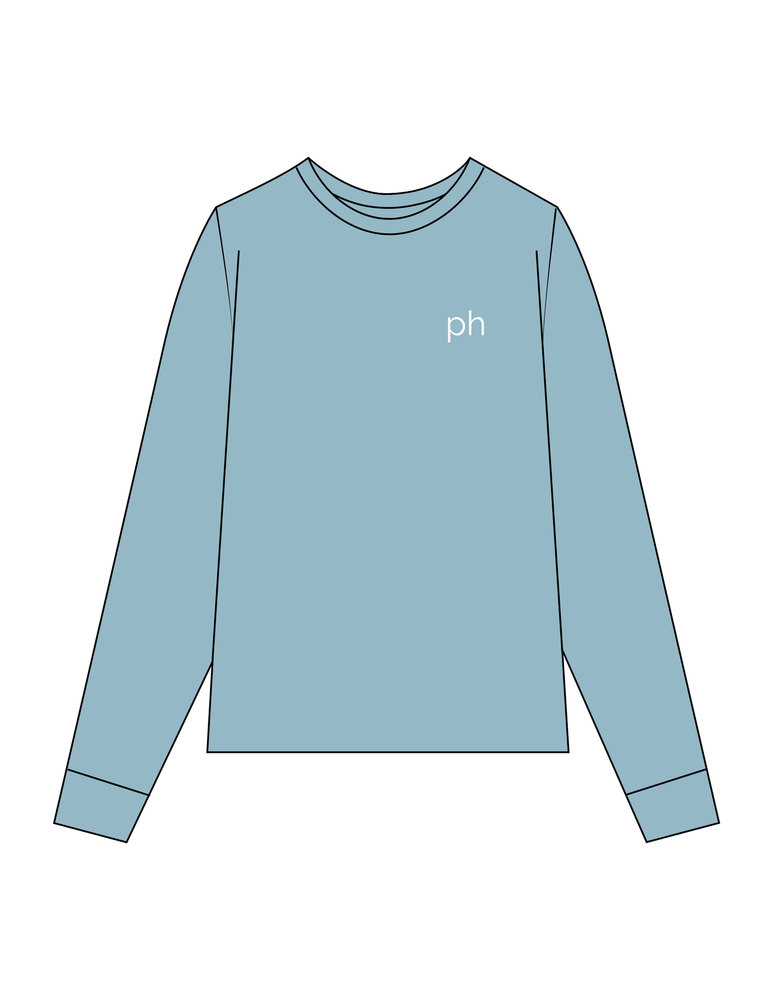 The Unisex Midweight Long Sleeve - Ice Blue - PHS - Left Chest Printed & Back Stacked Wavy Puff Printed - White