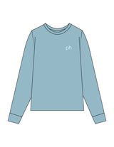The Unisex Midweight Long Sleeve - Ice Blue - PHS - Left Chest Printed & Back Stacked Wavy Puff Printed - White
