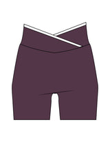 The Piped Crossover Short - Purple - Barre Life - Back Waistline - Printed - White