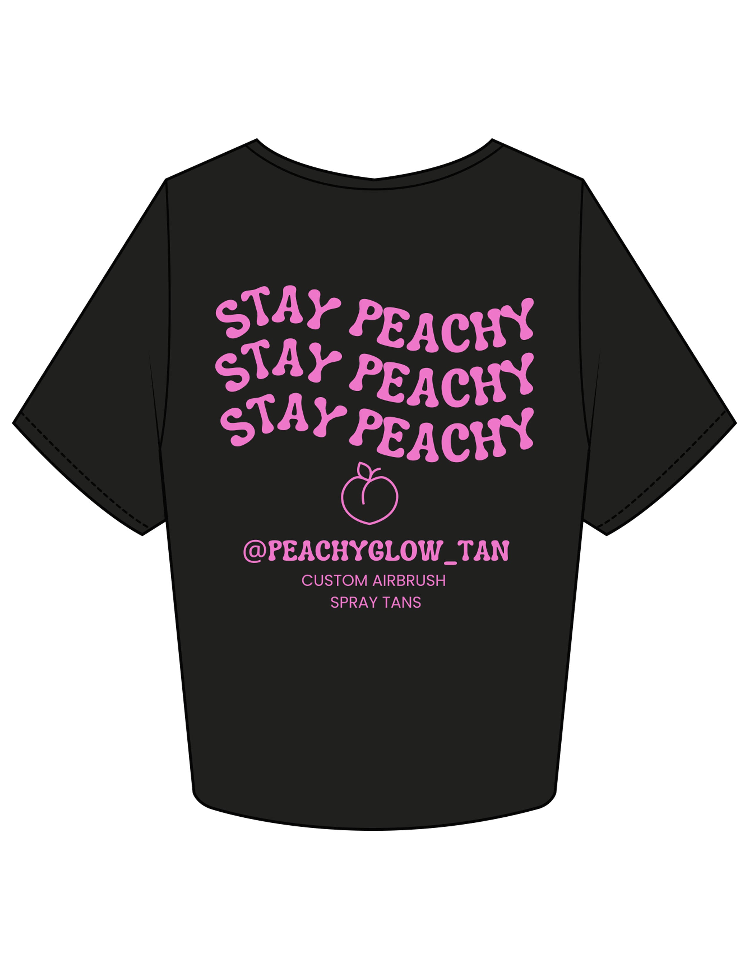 The Crop Tee - Black - Peachy Glow - Left Chest & Back Stacked - Printed - Dark Pink