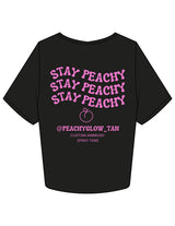 The Crop Tee - Black - Peachy Glow - Left Chest & Back Stacked - Printed - Dark Pink