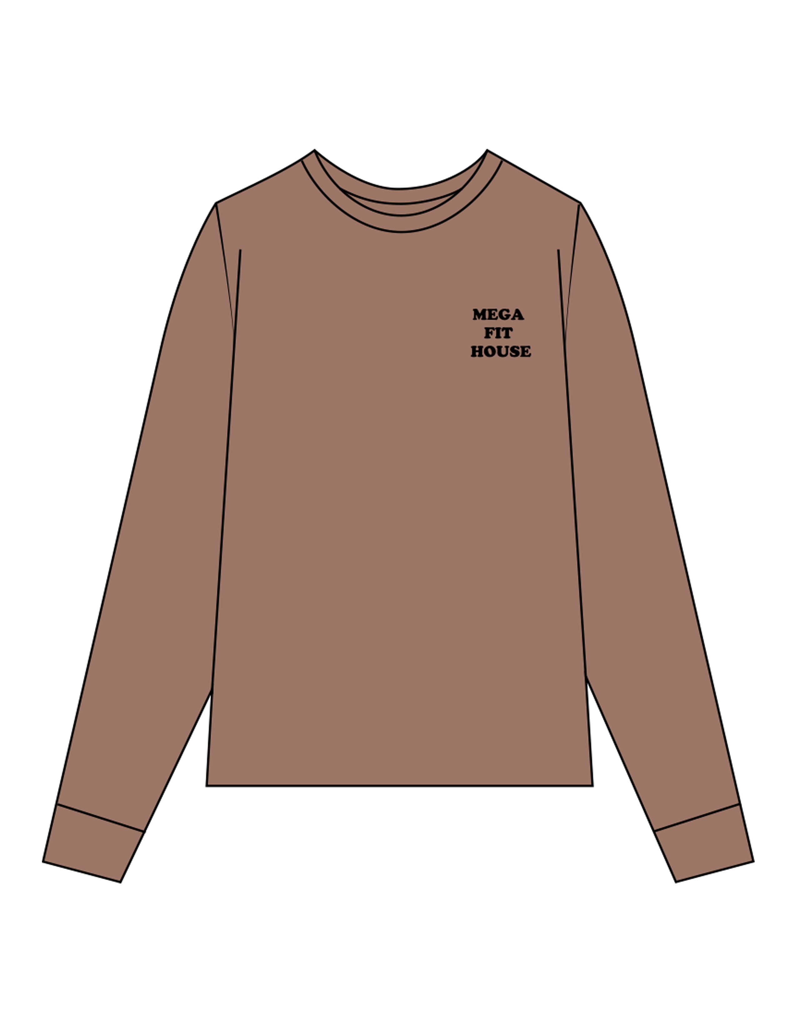 The Unisex Midweight Long Sleeve - Espresso - Megafit House - Left Chest Stacked & Back Image - Printed - Black