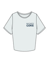 The Crop Tee - Seafoam - Wicked Core - Left Chest Stacked & Back Round - Printed - Blue