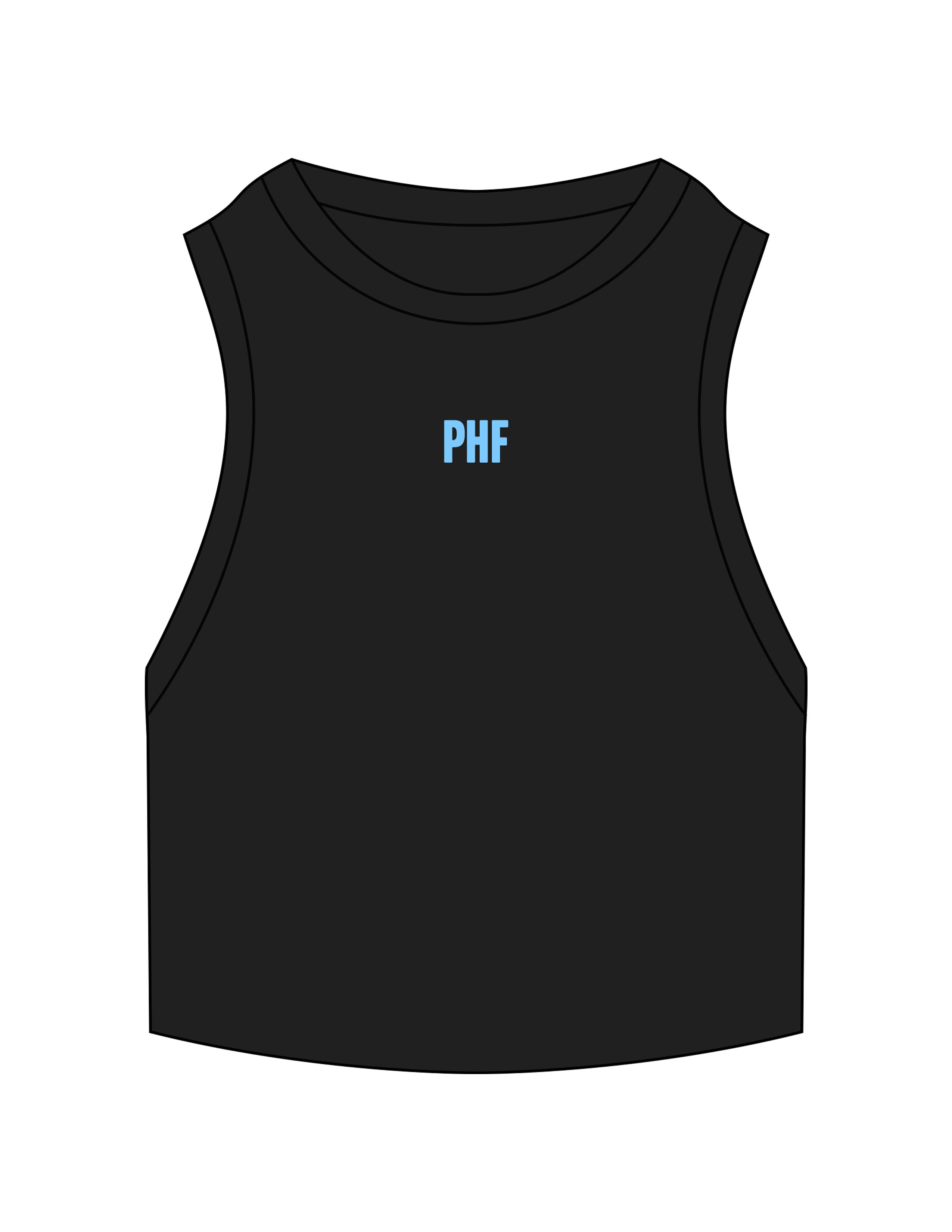 The Ribbed Crop Tank - Black - Powerhouse Fitness - Center Chest & Center Back - Embroidered - Teal