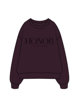 The Womens Heavy Crewneck - Plum - Honor Pilates - Center Chest Stacked - Tone on Tone
