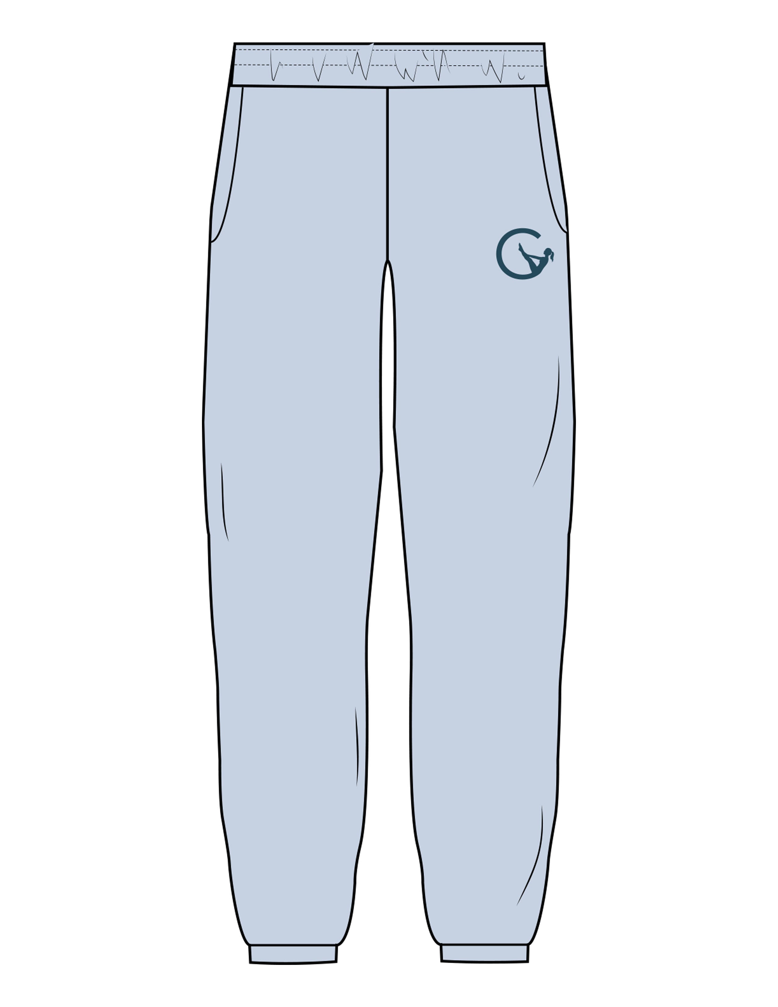 The Mens Sweatpants - Powder - Movement With Chels - Left Leg - Printed - Dark Blue