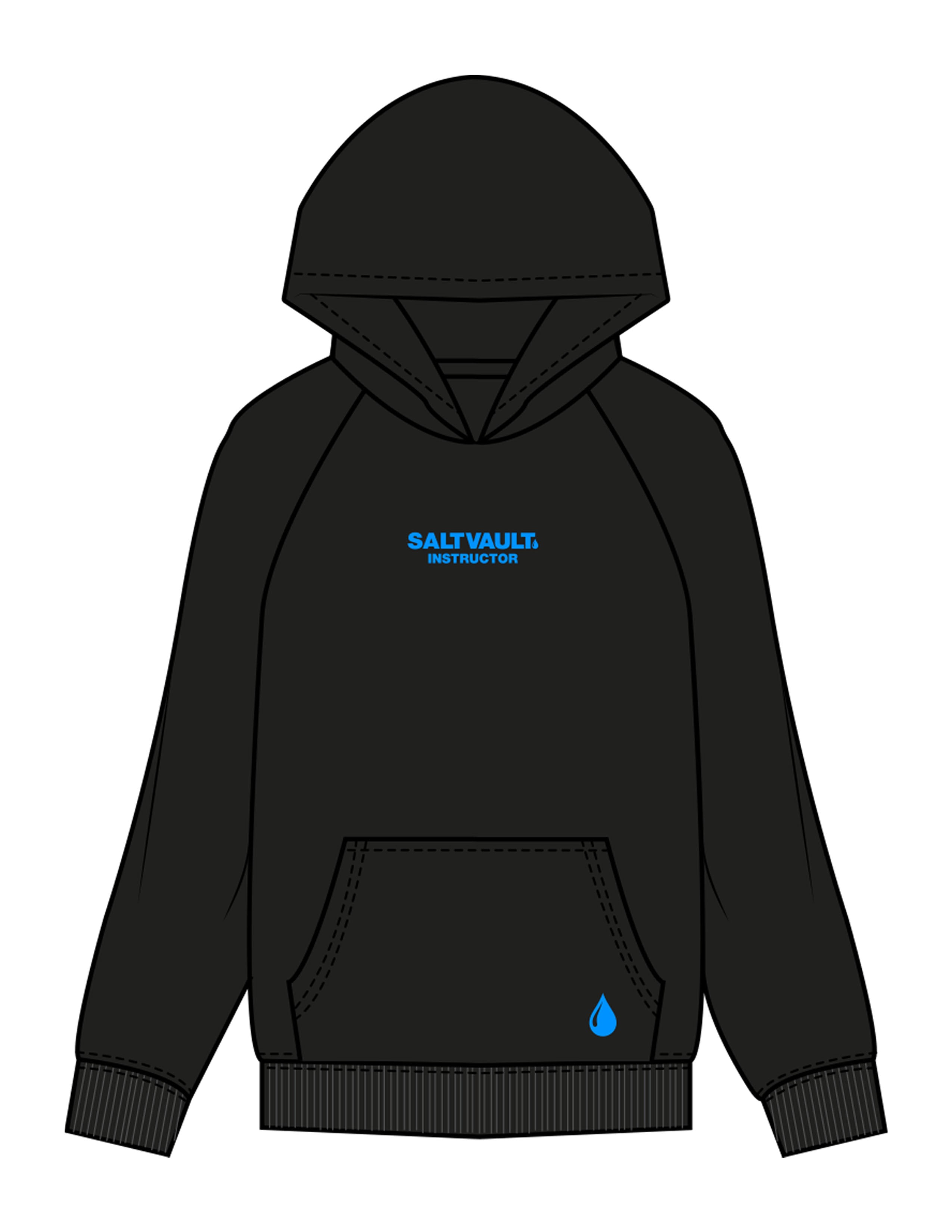 The Mens Hoodie - Black - Saltvault Instructor - Center Chest & Front Bottom Left - Printed - Blue
